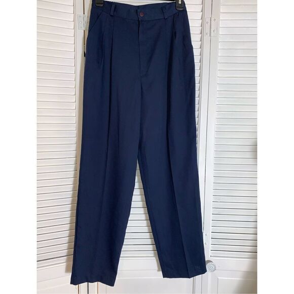 Vintage Navy High Waist Pleated Trousers USA Size 8 - Picture 1 of 9